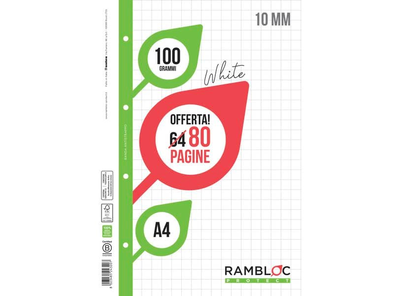 Ricambio quaderni ad anelli Rambloc formato A4 -32 ff +8 ff 10 mm 90524320