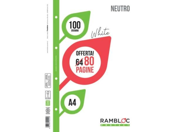 Ricambio quaderni ad anelli Rambloc formato A4 -32 ff +8 ff neutro 90524351