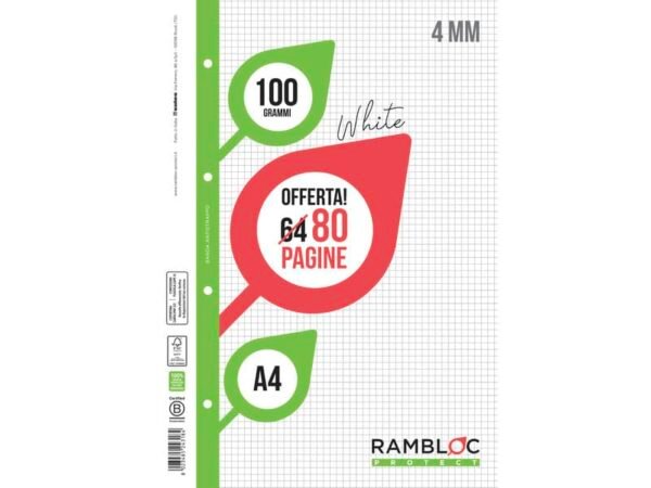 Ricambio quaderni ad anelli Rambloc formato A4 -32 ff +8 ff 4 mm 90524318