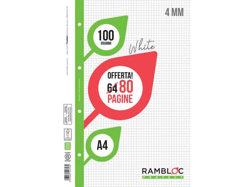 Ricambio quaderni ad anelli Rambloc formato A4 -32 ff +8 ff 4 mm 90524318