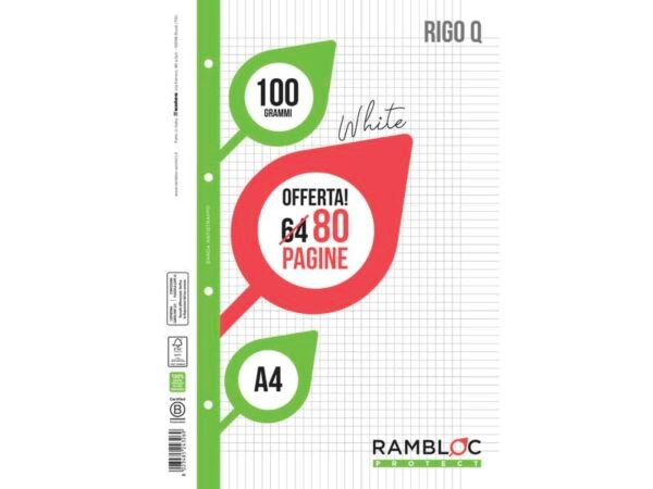 Ricambio quaderni ad anelli Rambloc formato A4 -32 ff +8 ff rigo Q 90524326