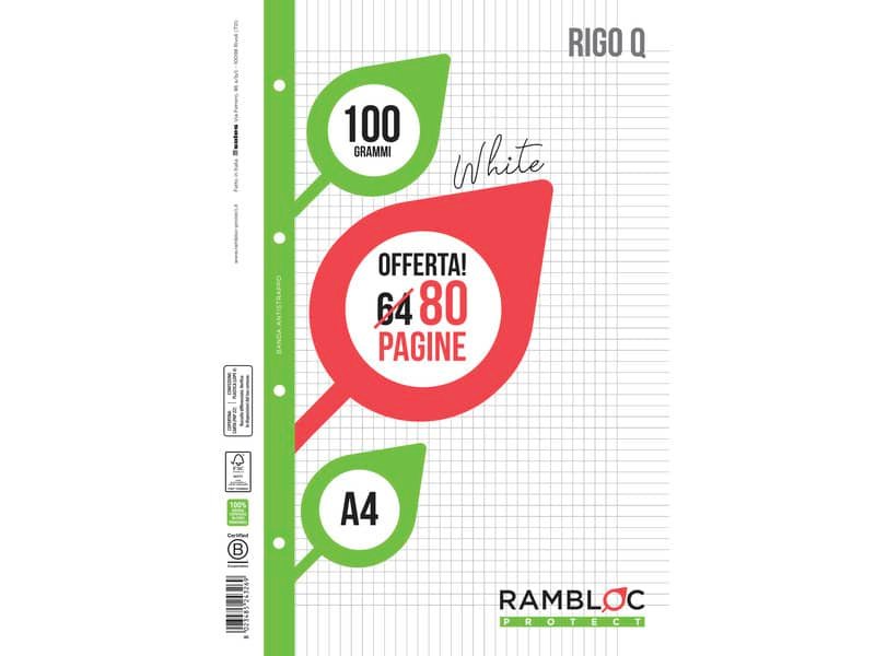 Ricambio quaderni ad anelli Rambloc formato A4 -32 ff +8 ff rigo Q 90524326