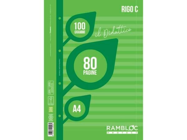 Blocco ricambio didattico Rambloc formato A4 40 ff - 100g rigatura C 90524382