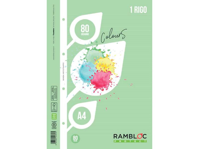 Ricambio rinforzato quaderni ad anelli Rambloc Formato A4 colore verde – 1 rigo 90524353