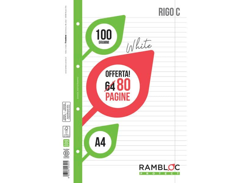 Ricambio quaderni ad anelli Rambloc formato A4 -32 ff +8 ff rigo C 90524324