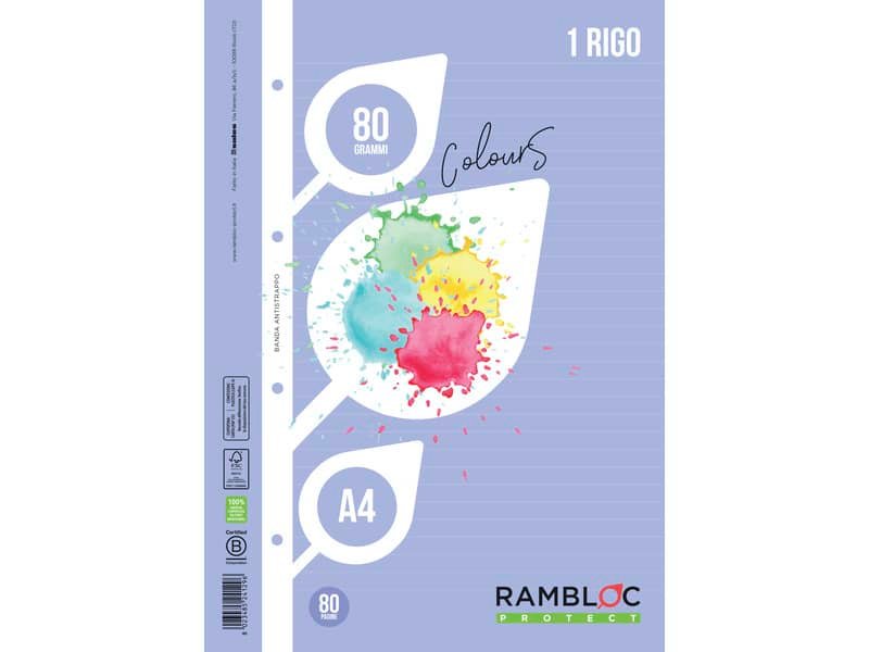 Ricambio rinforzato quaderni ad anelli Rambloc Formato A4 colore azzurro – 1 rigo – 90524129