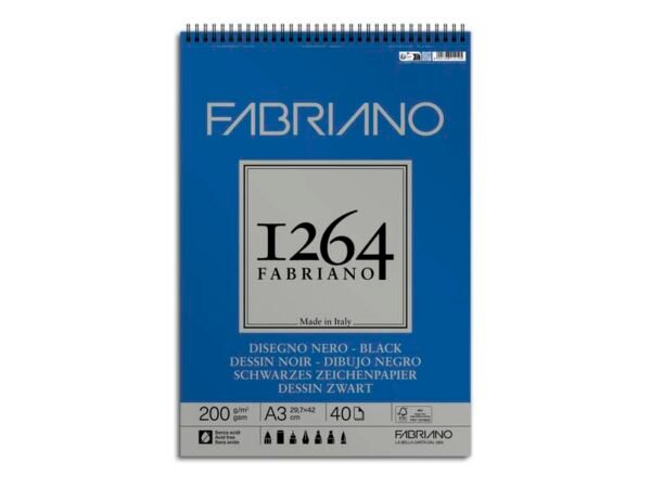 Blocco da disegno spiralato 1264 200 g - 40 fogli neri A3 - 19100653