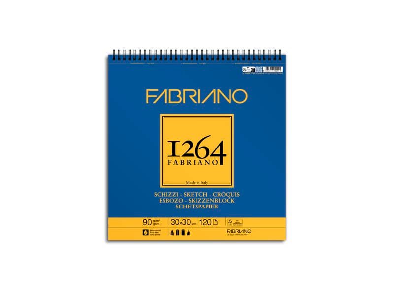 blocco spiralato Fabriano 1264 schizzi 90 g 30×30 cm – 120 fogli – 19100638
