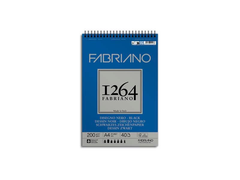 Blocco da disegno spiralato 1264 200 g – 40 fogli neri A4 – 19100652