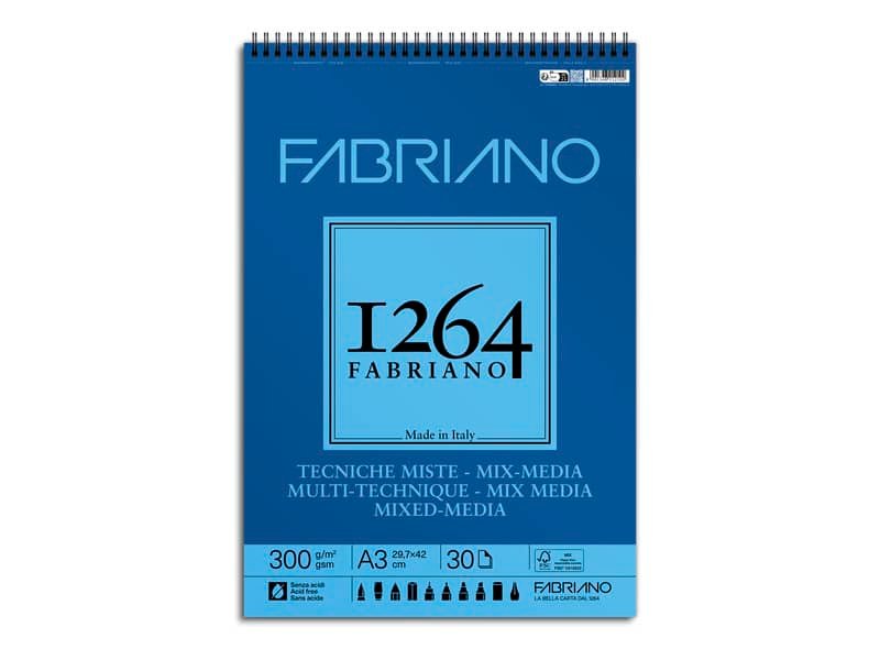 Blocco spiralato tecniche miste Fabriano 1264 – 300 g A3 – 30 fogli – 19100644