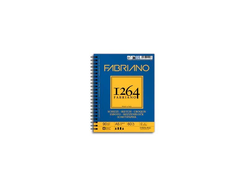 Blocco spiralato Fabriano 1264 schizzi 90 g 60 fogli A5 – spirale lato lungo – 19100634