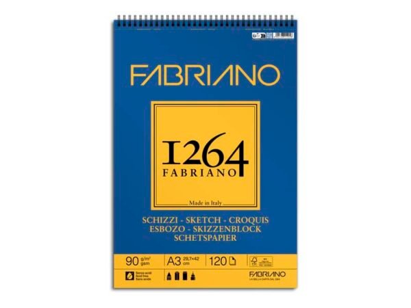 Blocco spiralato Fabriano 1264 schizzi 90 g A3 - 120 fogli - 19100639