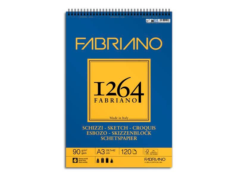 Blocco spiralato Fabriano 1264 schizzi 90 g A3 – 120 fogli – 19100639