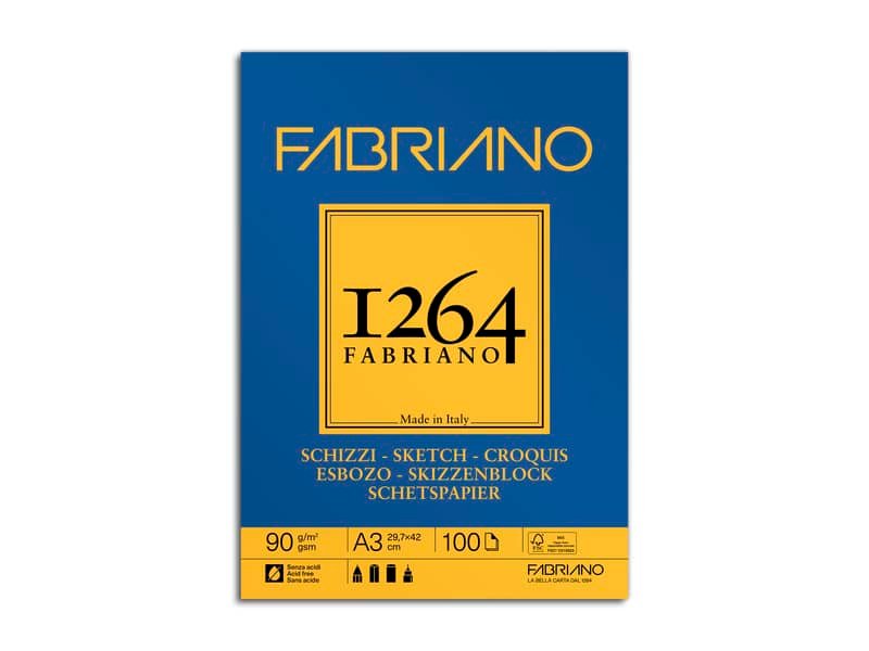 Blocco spiralato Fabriano 1264 schizzi 90 g A3 – 100 fogli – 19100633