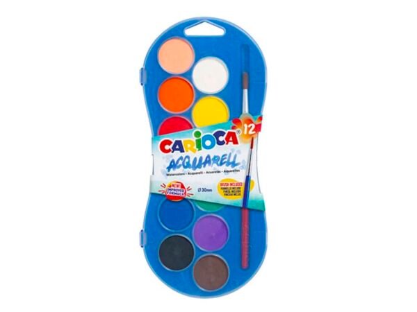 Astuccio acquerelli in pastiglia Carioca  30 mm conf. da 12 colori assortiti 42400