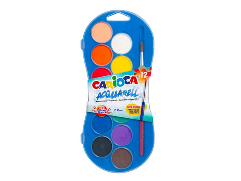 Astuccio acquerelli in pastiglia Carioca  30 mm conf. da 12 colori assortiti 42400