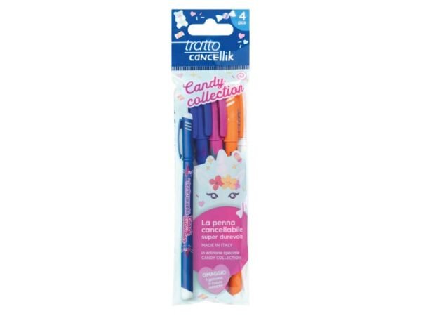Penna a sfera Tratto Cancellik Candy Collection - conf. 4 pz - cancellabile F042302