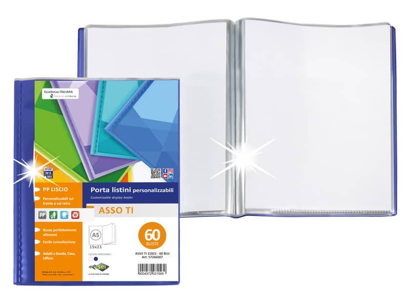 Portalistini personalizzabili Sei Rota Asso Ti in PP liscio 15×21 cm blu 60 buste – 57266007