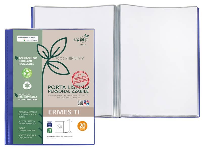 Portalistini personalizzabile Sei Rota Ermes Ti in PP riciclato buccia d’arancia 22×30 cm blu 20 buste –