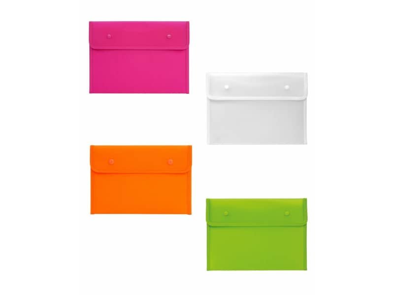 Busta in PP colorato Lebez con chiusura a 2 bottoni 24×16,5 cm – conf. 12 pz in colori assortiti – 80602