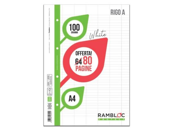 Ricambi rinforzati Rambloc per quaderni ad anelli A4 - 100 g - 32 ff +8 ff omaggio - 0A - 90524322