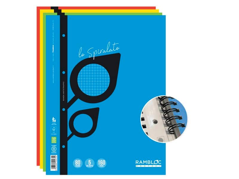 Maxi quaderno Spiralato rinforzato Rambloc A4 – 80 ff – conf. da 4 pz – 5 mm – 90524178