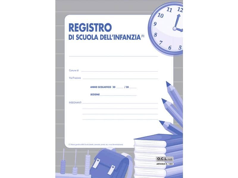 Registro scuola dell’infanzia copertina con disegni O.C.L. 24×33,5 cm 52 pagine x 30 alunni – 1202