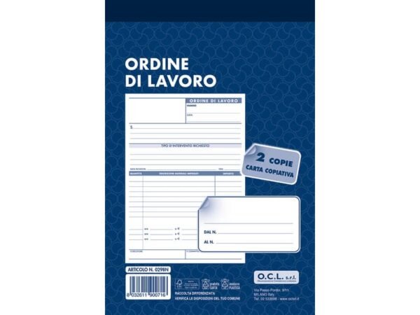 Blocco ordine di lavoro O.C.L. 14,4x21,6 cm 100 fogli 0298N