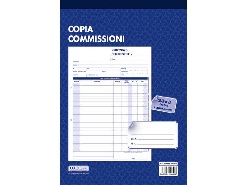 Blocco copia commissioni O.C.L. 21×30,5 cm 33×3 copie 0354N