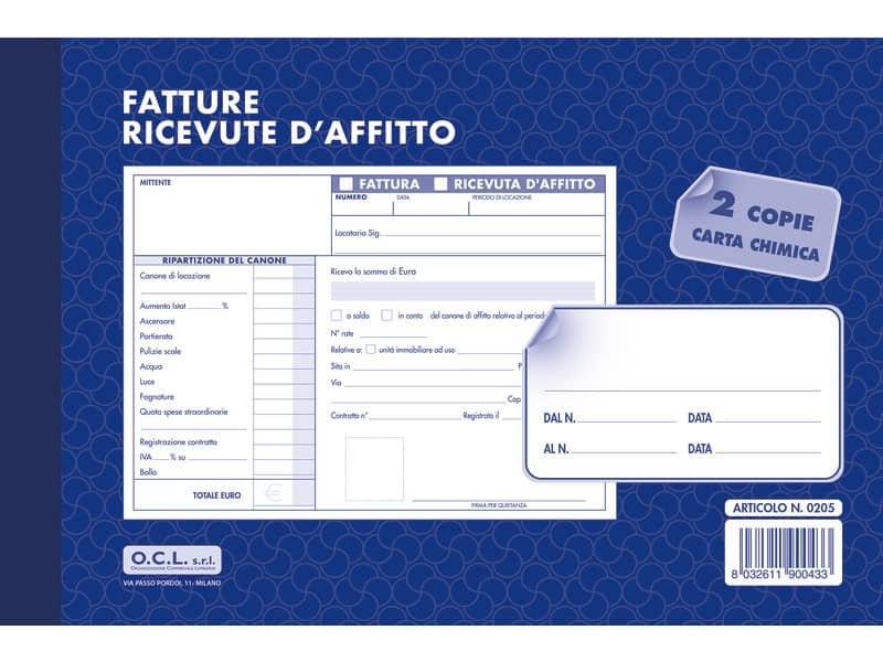Blocco ricevute affitto O.C.L. 50×2 copie 0205