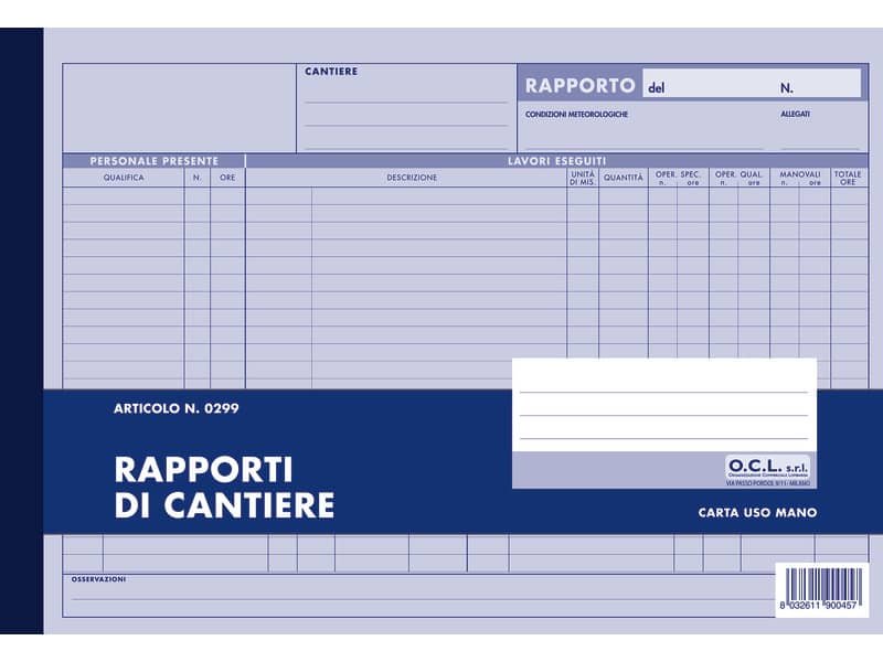 Blocco rapporti cantiere O.C.L. 50 fogli  0299N