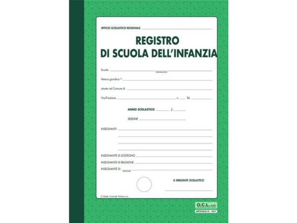 Registro scuola dell'infanzia 40 pagine per 30 alunni O.C.L. verde 1201