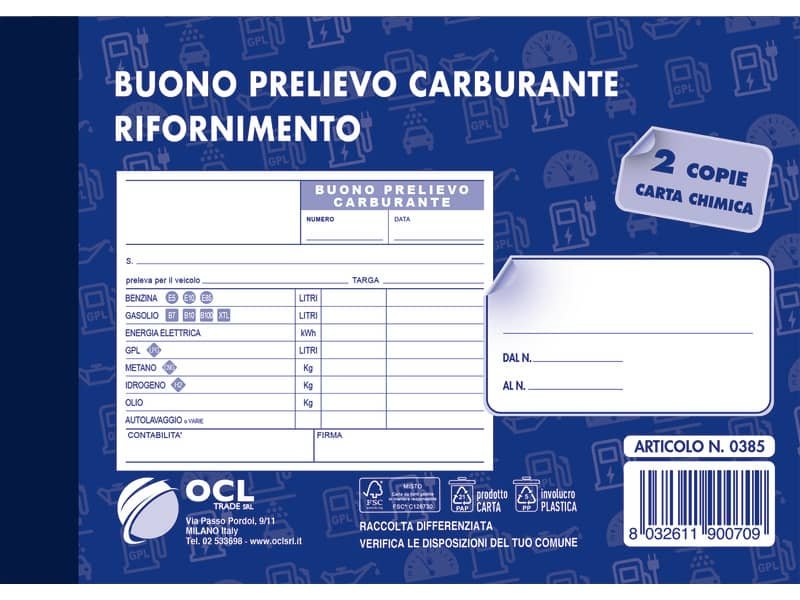 Blocco buoni prelevamento O.C.L. carburante 0385N