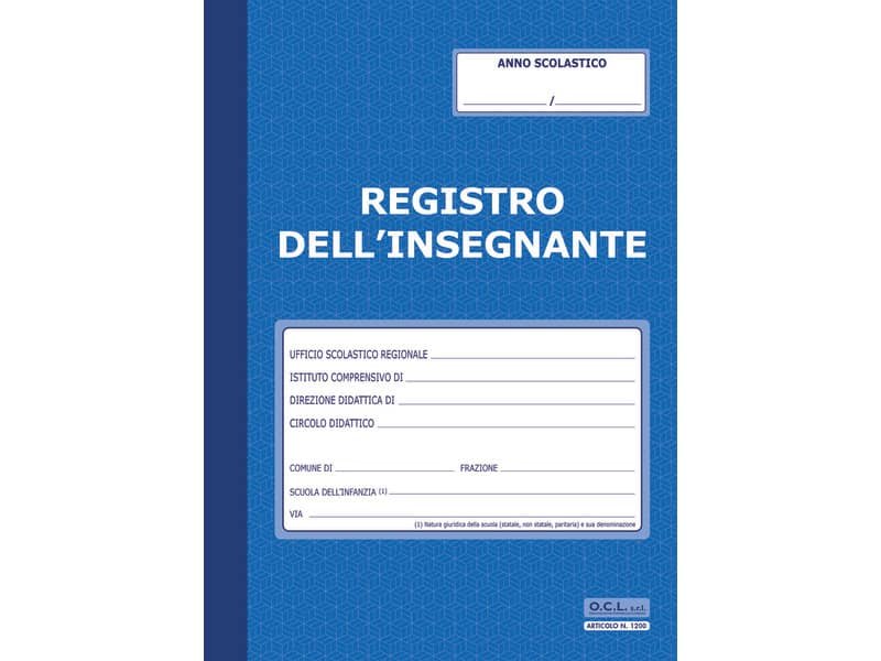 Registro dell’insegnante O.C.L. 36 pagine + foglio registro provvisorio di frequenza 24×33,5 cm – 1200