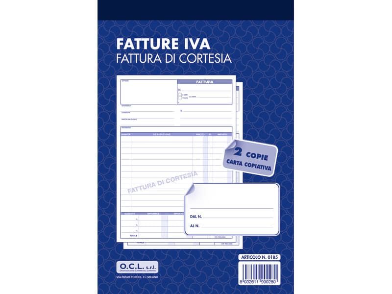 Blocco fatture di cortesia O.C.L. 14,4×21,6 cm 50×2 copie 0185