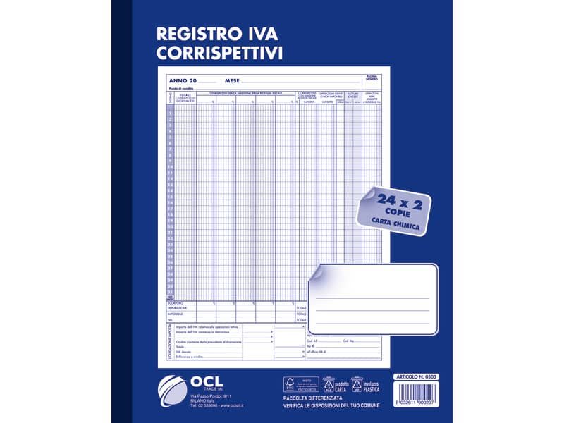 Blocco Registro I.V.A. dei Corrispettivi O.C.L. 24×2 copie 0503