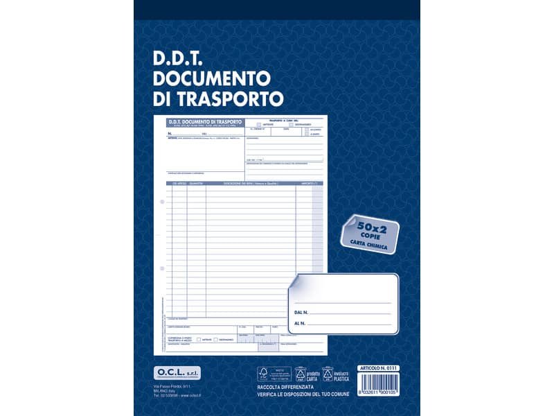 Blocco D.D.T. Mittente / Destinatario O.C.L. 21×30,5 cm 50×2 copie 0111