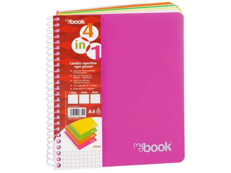 Quaderno Maxi spiralato con fori e copertina 4 in 1 Nikoffice A4 – 100 ff – 80 g 1R – 30NIK083