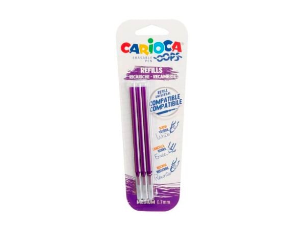 Refill penne cancellabili Carioca OOPS 0,7 mm in blister da 3 pz viola 43041/09