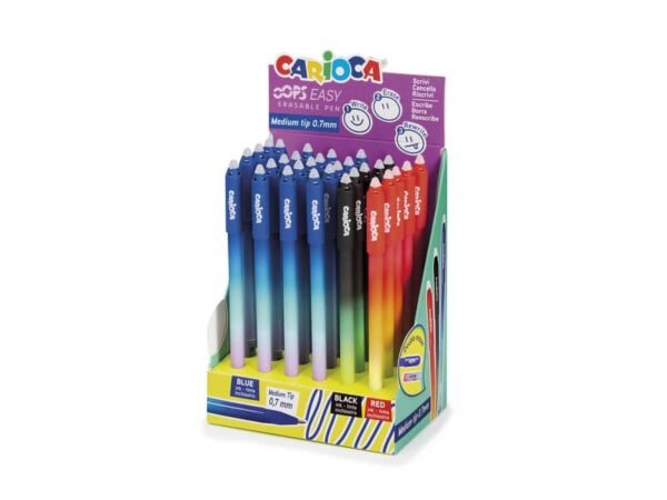 Espositore 30 penne cancellabili Carioca Oops Easy punta media 0,7 mm assortiti 41046