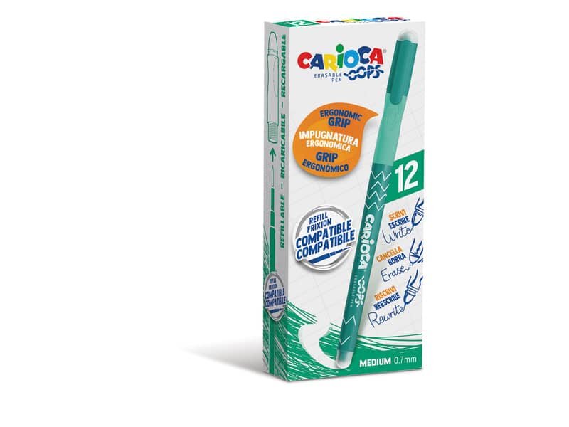 Penne cancellabili Carioca OOPS con inchiostro termosensibile M 0,7 mm conf. da 12 pz verde – 43039/04