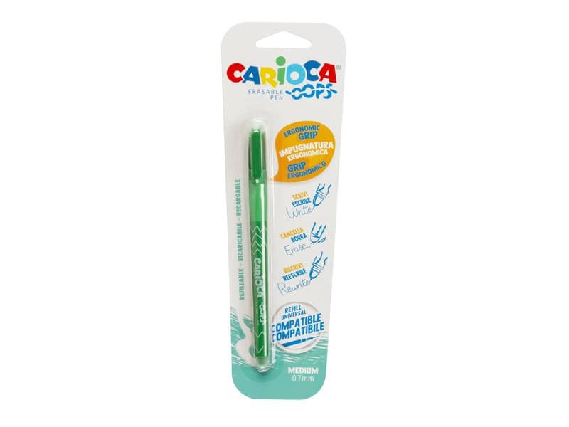 Penne cancellabili Carioca OOPS con inchiostro termosensibile punta M 0,7 mm verde – 43036/04
