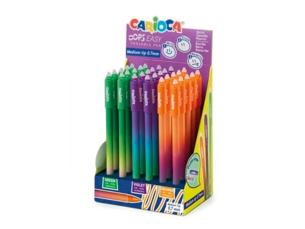 Espositore 30 penne cancellabili Carioca Oops Easy punta media 0,7 mm colori assortiti - 41029