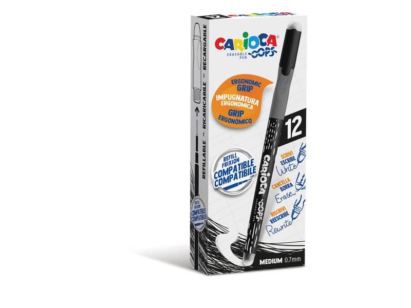 Penne cancellabili Carioca OOPS con inchiostro termosensibile M 0,7 mm conf. da 12 pz nero – 43039/01