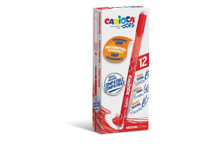 Penne cancellabili Carioca OOPS con inchiostro termosensibile M 0,7 mm conf. da 12 pz rosso – 43039/03