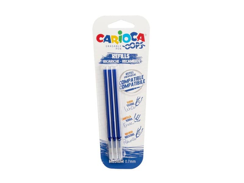 Refill penne cancellabili Carioca OOPS 0,7 mm in blister da 3 pz blu 43041/02