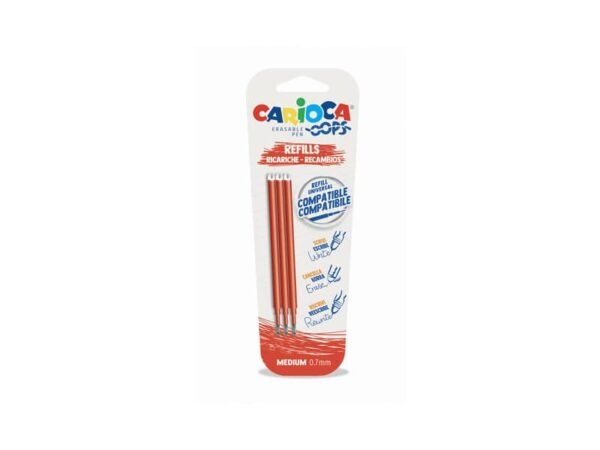 Refill penne cancellabili Carioca OOPS 0,7 mm in blister da 3 pz rosso 43041/03
