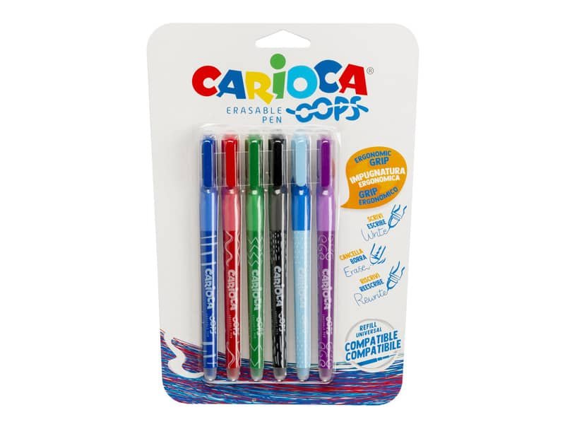 Penne cancellabili Carioca OOPS con inchiostro termosensibile 0,7 mm blister da 6 pz assortiti – 43037