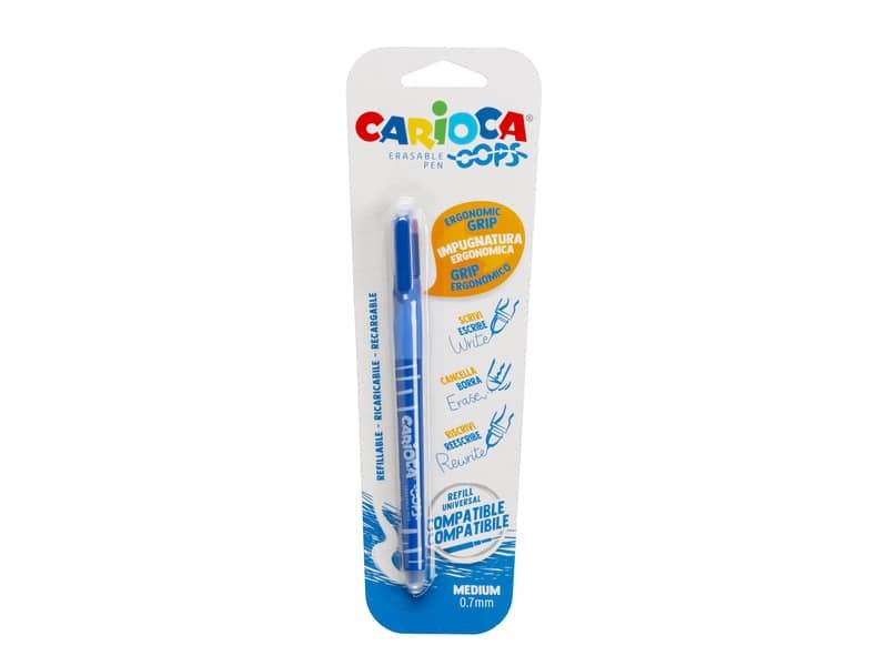 Penne cancellabili Carioca OOPS con inchiostro termosensibile punta M 0,7 mm blu – 43036/02