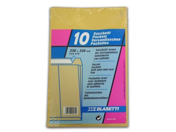 Busta Blasetti a sacco avana con soffietto e strip - conf. 10 pz - 230x330 mm - 579